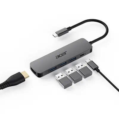 Acer 5in1 Type C Dongle Avec fil USB 3.2 Gen 1 (3.1 Gen 1) Type-C Argent - Station d'accueil pour portable - visuel 2