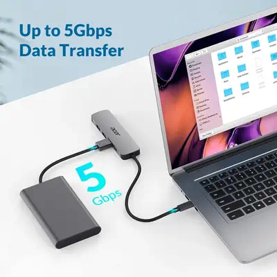Acer 5in1 Type C Dongle Avec fil USB 3.2 Gen 1 (3.1 Gen 1) Type-C Argent - Station d'accueil pour portable - visuel 4
