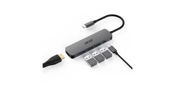 Acer 5in1 Type C Dongle Avec fil USB 3.2 Gen 1 (3.1 Gen 1) Type-C Argent - Station d'accueil pour portable - visuel 2