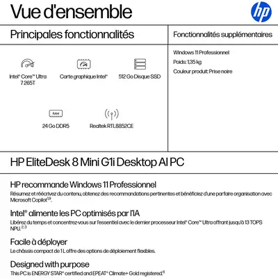 EliteDesk 8 Mini G1i AI - HP - Unité Centrale - visuel 3