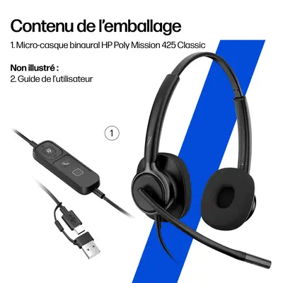 Micro-casque filaire USB binaural HP Poly Mission 425 Classic - Casque Micro - visuel 7