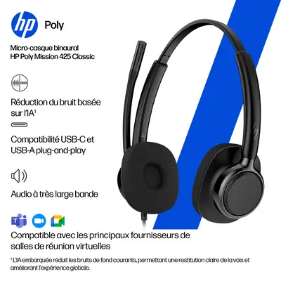 Micro-casque filaire USB binaural HP Poly Mission 425 - Casque Micro - visuel 7