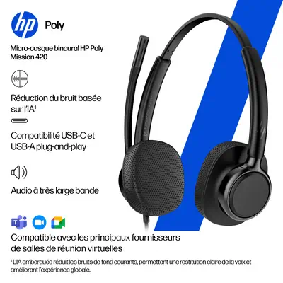 Micro-casque filaire USB binaural HP Poly Mission 425 - Casque Micro - visuel 5