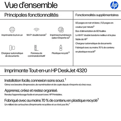 DeskJet 4320 Sans fil All-in-One Couleur Imprimante, Instant Ink - HP - Multifonctions Jet d'encre - visuel 3