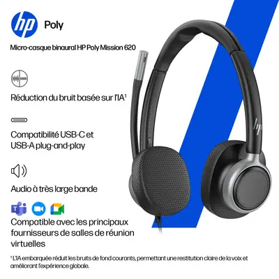 Micro-casque filaire USB binaural HP Poly Mission 625 (en vrac) - Casque Micro - visuel 8