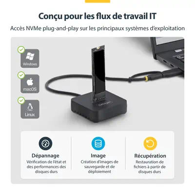 Dock Adaptateur USB-C/USB-A vers M.2 NVMe, 10 Gbps, Lecteur SSD Externe M.2 NVMe Sans Outil, B+M/M-K - StarTech - Station d'accueil pour portable - visuel 10