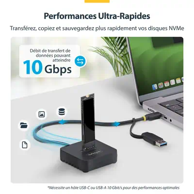 Dock Adaptateur USB-C/USB-A vers M.2 NVMe, 10 Gbps, Lecteur SSD Externe M.2 NVMe Sans Outil, B+M/M-K - StarTech - Station d'accueil pour portable - visuel 8
