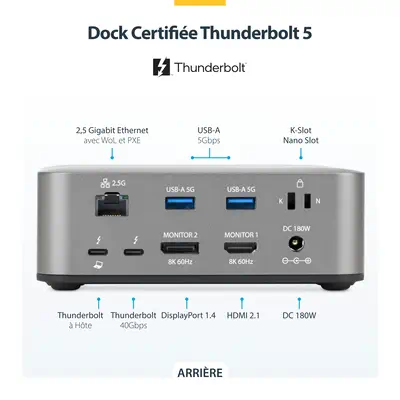 Dock Thunderbolt 5, Double 8K 60Hz, Triple 4K pour Windows, Jusqu'à Double 6K 60Hz pour Mac - Statio - StarTech - Station d'accueil pour portable - visuel 7