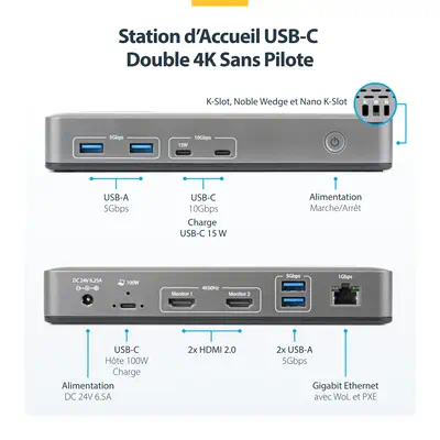 Station d'Accueil USB-C à Deux Écrans, HDMI, 4K 60Hz, Recharge d'Ordinateur Portable 100 W, 1 GbE, S - StarTech - Station d'accueil pour portable - visuel 6