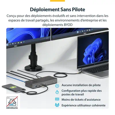 Station d'Accueil USB-C à Deux Écrans, HDMI, 4K 60Hz, Recharge d'Ordinateur Portable 100 W, 1 GbE, S - StarTech - Station d'accueil pour portable - visuel 9