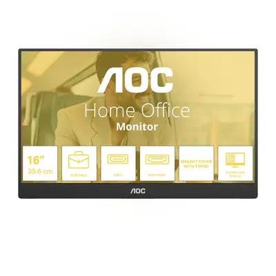 AOC 16T20E2 téléviseur et moniteur portables Moniteur portable Noir 39,6 cm (15.6") LED 1920 x 1080  - Ecran Ordinateur - visuel 1