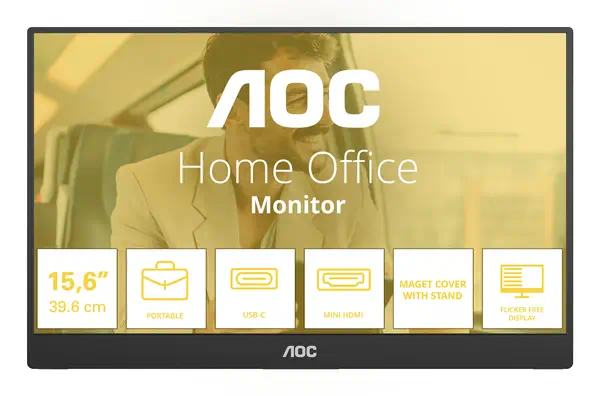 AOC 16T20E2 téléviseur et moniteur portables Moniteur portable Noir 39,6 cm (15.6") LED 1920 x 1080  - Ecran Ordinateur - visuel 1