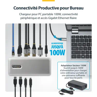 Station d'Accueil USB-C Triple Écrans 4K (2x 4K 60Hz, 1x 4K 30Hz), Alimentation 100W, 6 Ports USB (1 - StarTech - Station d'accueil pour portable - visuel 4
