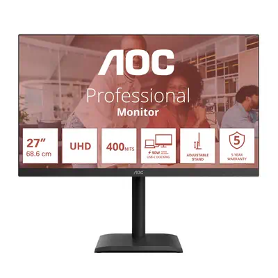 AOC E4 U27E4CV écran plat de PC 68,6 cm (27") 3840 x 2160 pixels 4K Ultra HD LED Noir - Ecran Ordinateur - visuel 2
