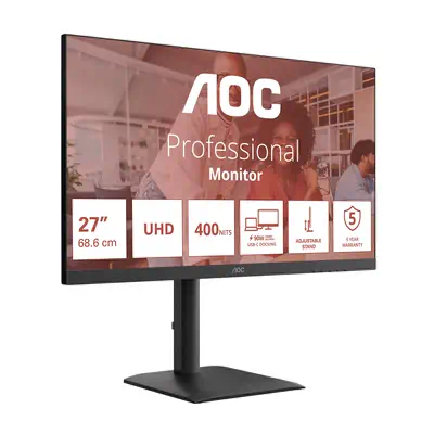 AOC E4 U27E4CV écran plat de PC 68,6 cm (27") 3840 x 2160 pixels 4K Ultra HD LED Noir - Ecran Ordinateur - visuel 3