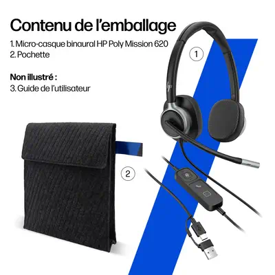 Micro-casque filaire USB binaural HP Poly Mission 625 - Casque Micro - visuel 8