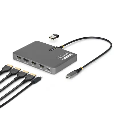 StarTech.com QUAD-USB-HDMI-ADAPT station d'accueil Avec fil USB 3.2 Gen 1 (3.1 Gen 1) Type-C Gris - Station d'accueil pour portable - visuel 1