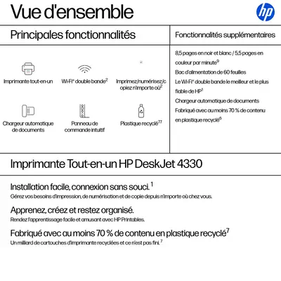 HP DeskJet 4330 Sans fil All-in-One Couleur Imprimante - Multifonctions Jet d'encre - visuel 3