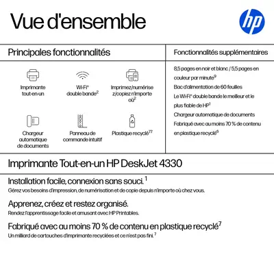 DeskJet 4330 Sans fil All-in-One Couleur Imprimante, Instant Ink - HP - Multifonctions Jet d'encre - visuel 3