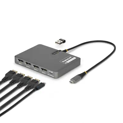 StarTech.com QUAD-USB-DP-ADAPT station d'accueil Avec fil USB 3.2 Gen 1 (3.1 Gen 1) Type-C Gris - Station d'accueil pour portable - visuel 1
