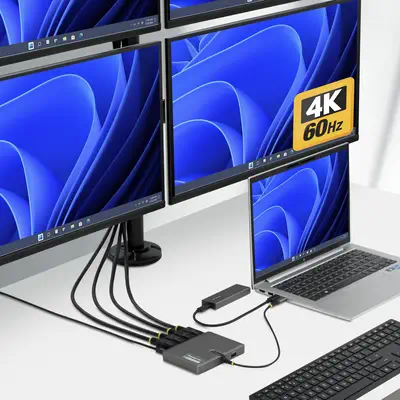 StarTech.com QUAD-USB-DP-ADAPT station d'accueil Avec fil USB 3.2 Gen 1 (3.1 Gen 1) Type-C Gris - Station d'accueil pour portable - visuel 4