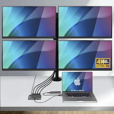 StarTech.com QUAD-USB-DP-ADAPT station d'accueil Avec fil USB 3.2 Gen 1 (3.1 Gen 1) Type-C Gris - Station d'accueil pour portable - visuel 3