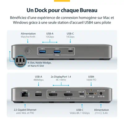 Station d'Accueil USB4, Double Sortie 4K Sans Pilote pour macOS et Windows, Station d'Accueil USB-C  - StarTech - Station d'accueil pour portable - visuel 5