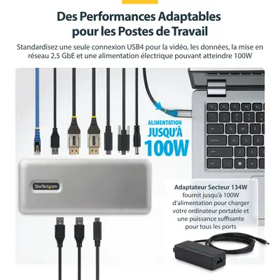 Station d'Accueil USB4, Double Sortie 4K Sans Pilote pour macOS et Windows, Station d'Accueil USB-C  - StarTech - Station d'accueil pour portable - visuel 8