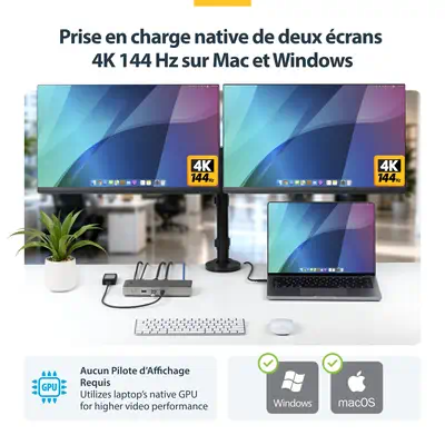 Station d'Accueil USB4, Double Sortie 4K Sans Pilote pour macOS et Windows, Station d'Accueil USB-C  - StarTech - Station d'accueil pour portable - visuel 7