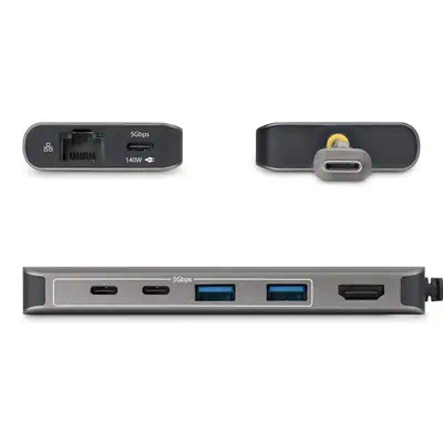 Adaptateur Multiport USB-C vers HDMI avec Recharge PD 140W, 4K 60Hz, Hub USB 5 Ports à 5 Gbps, GbE,  - StarTech - Station d'accueil pour portable - visuel 2