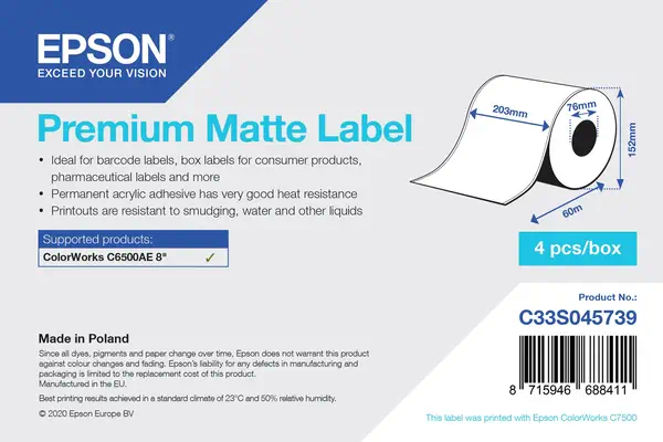 Premium Matte Label - Continuous Roll: 203mm x 60m - Epson - Consommable - visuel 1