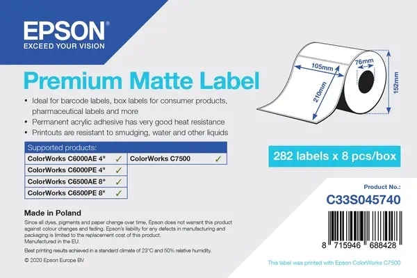 Premium Matte Label - Die-Cut Roll: 105mm x 210mm, 282 labels - Epson - Consommable - visuel 1