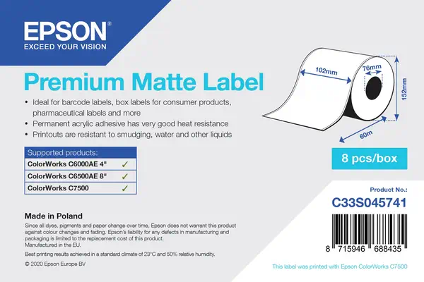 Premium Matte Label - Continuous Roll: 102mm x 60m - Epson - Consommable - visuel 1