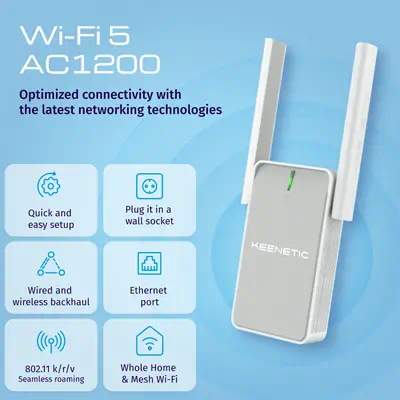 Keenetic Buddy 5 (KN-3311) Amplificateur de la portée du Wi-Fi 5 maillé AC1200 avec port Ethernet - Routeur - visuel 3