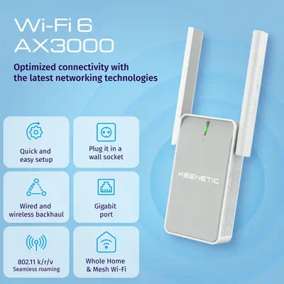 Keenetic Buddy 6 (KN-3411) Amplificateur de la portée du Wi-Fi 6 maillé AX3000 avec port Gigabit Eth - Routeur - visuel 3
