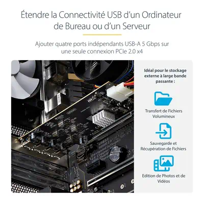 Carte PCIe USB à 4 Ports, USB 3.2 5Gbps, Carte d'Extension PCI Express avec 4 Contrôleurs USB Indépe - StarTech - Carte Réseau - visuel 10