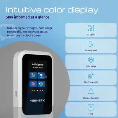 Keenetic Roamer 5G (KN-5210) Point d'accès mobile 5G avec Wi-Fi 6 - Carte Réseau - visuel 3