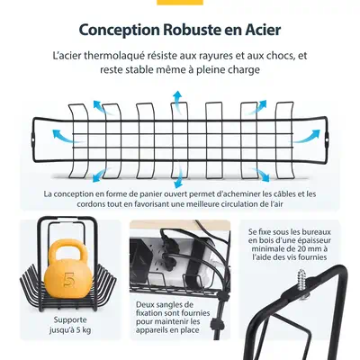 Bac de Rangement de Câbles sous Bureau, Longueur 61,5cm, Organiseur de Câbles Métallique de Type Pan - StarTech - Switchs et Hubs - visuel 6