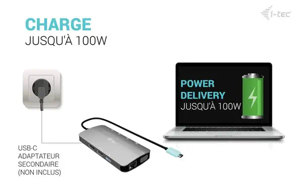 USB-C Metal Nano 3x Display (DP, HDMI and VGA) Docking Station + Power Delivery 100 W - I-Tec - Station d'accueil pour portable - visuel 10