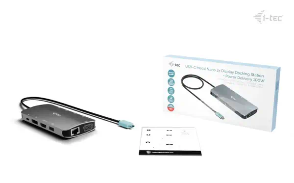 USB-C Metal Nano 3x Display (DP, HDMI and VGA) Docking Station + Power Delivery 100 W - I-Tec - Station d'accueil pour portable - visuel 4