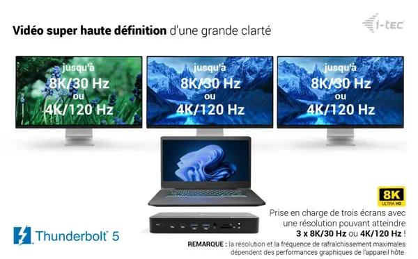 Thunderbolt 5 Triple Display Docking Station, M.2 slot, 6x USB, 2.5GLAN + Power Delivery 140W - I-Tec - Accessoire composant - visuel 7
