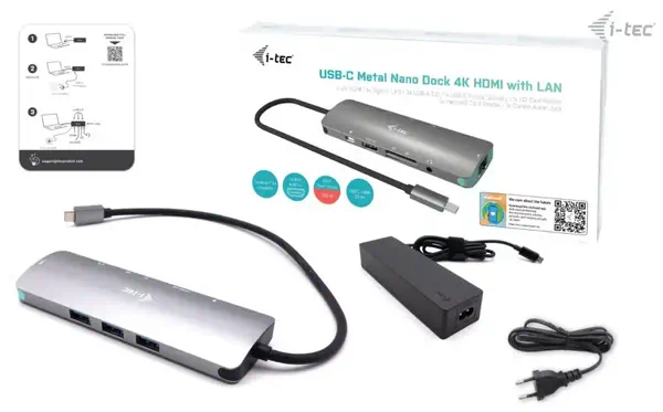 USB-C Metal Nano Docking Station 4K HDMI LAN with Power Delivery 100W + i-tec Universal Charger 100W - I-Tec - Switchs et Hubs - visuel 5