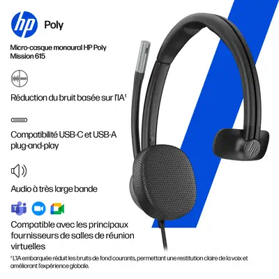 Micro-casque filaire USB monaural HP Poly Mission 615 (en vrac) - Casque Micro - visuel 4