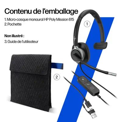 Micro-casque filaire USB monaural HP Poly Mission 615 (en vrac) - Casque Micro - visuel 7