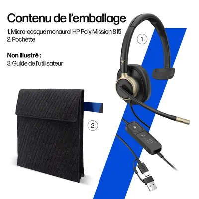 Micro-casque filaire USB monaural HP Poly Mission 815 (en vrac) - Casque Micro - visuel 6