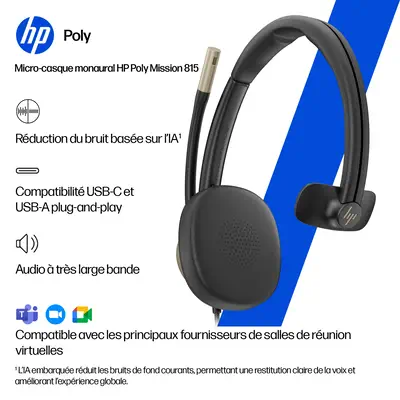Micro-casque filaire USB monaural HP Poly Mission 815 (en vrac) - Casque Micro - visuel 5