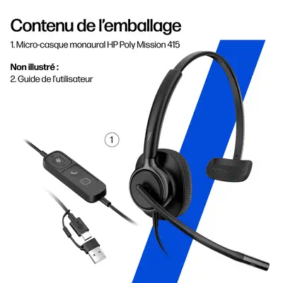 Micro-casque filaire USB monaural HP Poly Mission 415 (en vrac) - Casque Micro - visuel 8