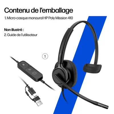 Micro-casque filaire USB monaural HP Poly Mission 415 (en vrac) - Casque Micro - visuel 4