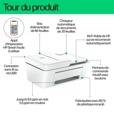 DeskJet 4220e Sans fil All-in-One Couleur Imprimante, Instant Ink; copieur, scanner - HP - Impression - visuel 4