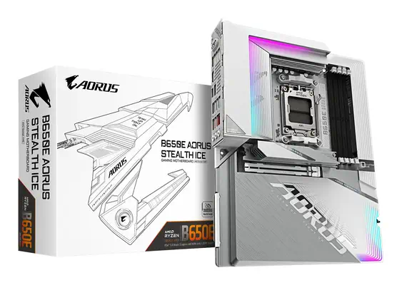 B650E AORUS STEALTH ICE Carte mère - AMD Ryzen série 9000, VRM 12+2+2 phases, jusqu'à 8000 MHz DDR5  - Gigabyte - visuel 1